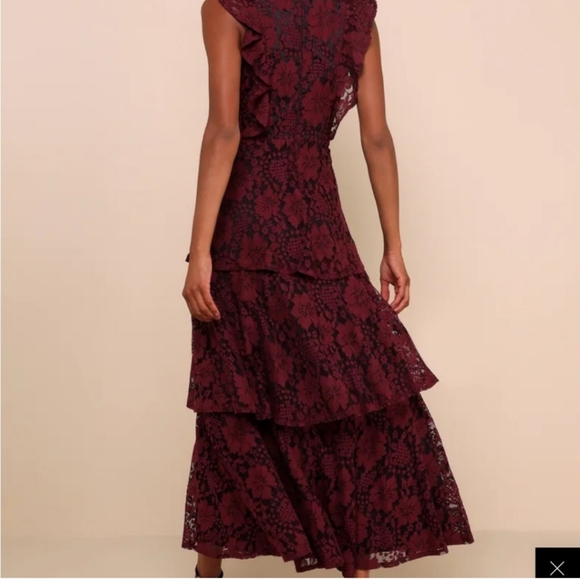 Lulus Molinetto Burgundy Lace Ruffled Tiered Sleeveless Dress Small New - Picture 2 of 4